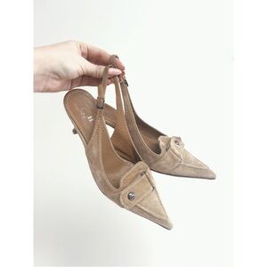 2002 RARE Vintage Brown’s Couture | Suede Buckle Slingback Pointed toe Heels